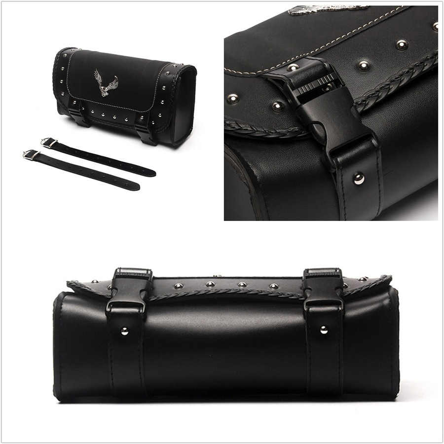 black leather motorcycle saddlebags