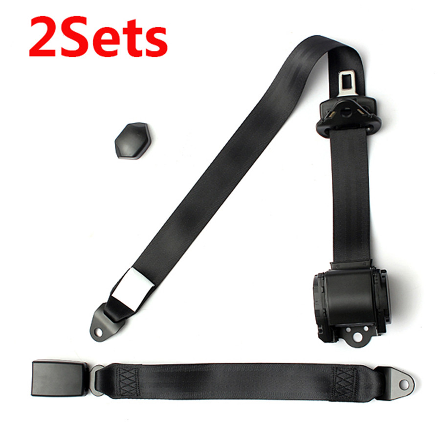 2X Black Universal 3 Point Retractable AUTO Car Seat Lap Belts Adjustable Safety