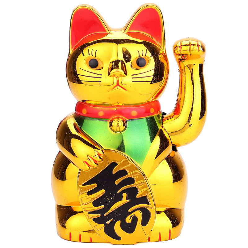 LUCKY BECKONING CAT 5" Gold Wealth Waving Kitty Maneki Neko Feng Shui Japanese 