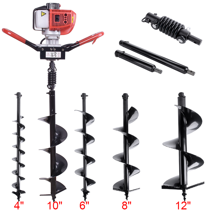 One Man 52CC Gas Post Hole Digger Fence Earth Digger W/ 4" 6" 8" 10