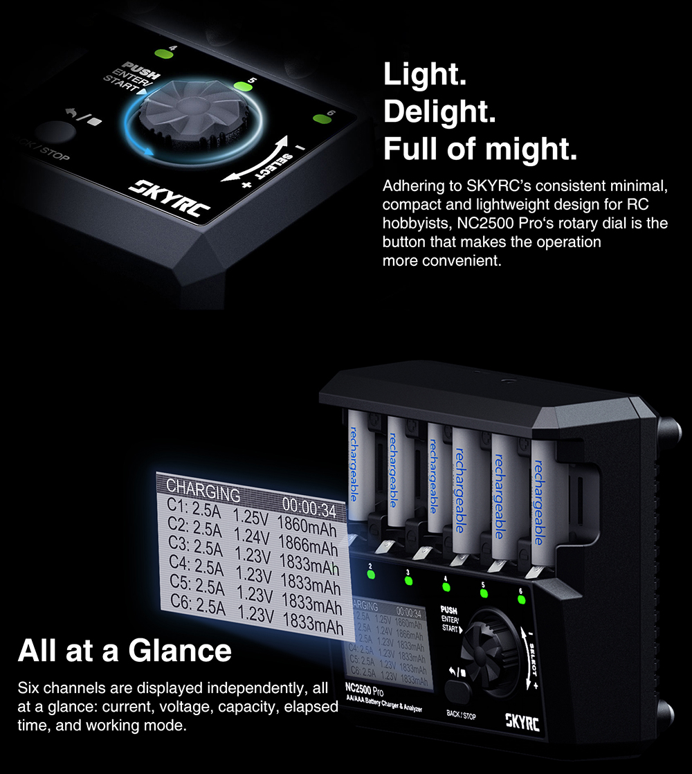 SKYRC NC2500 Pro 6 Slot AA AAA Battery Charger Motor
