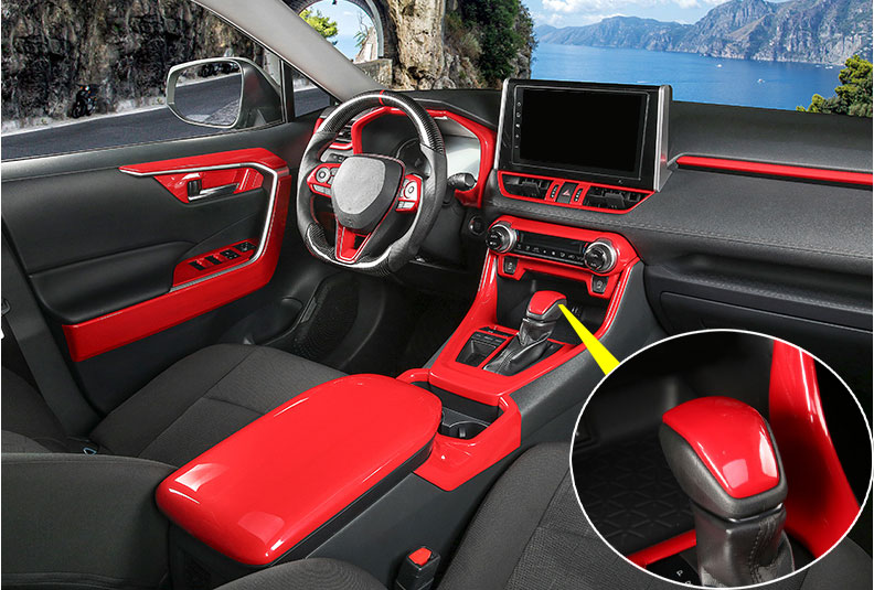 For 2019-2021 Toyota RAV4 ABS Red Interior Console Gear Shift Knob Cover Trim 1X | eBay