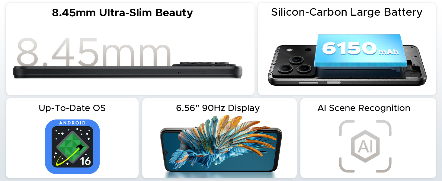 Téléphone Portable DOOGEE Note 56 Plus – Android 16, 48+256 Go, écran 6.56" 90Hz, Batterie 6150 MAh, Double SIM 4G