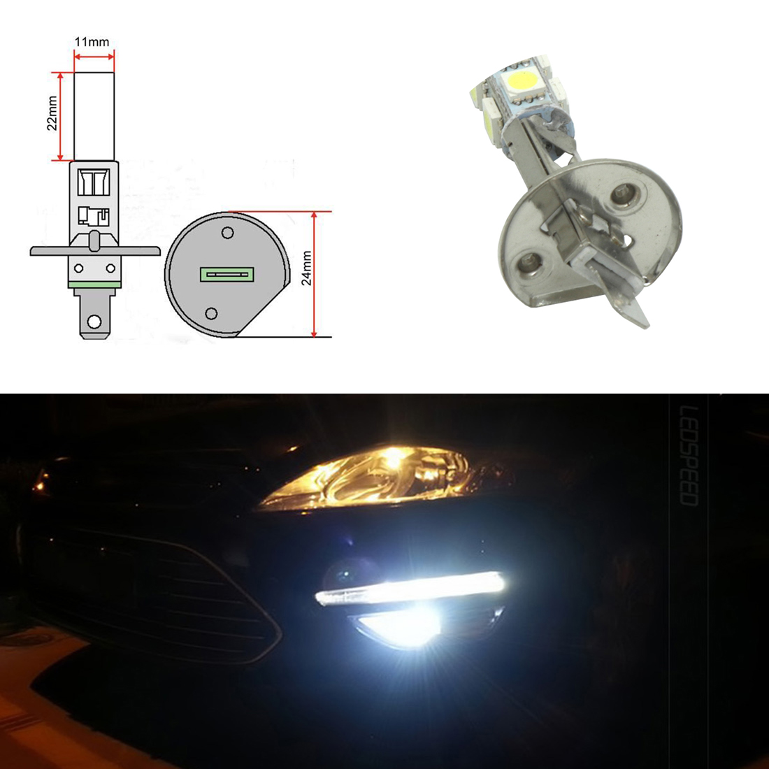 2x H1 9Smd 5050 Led 12v Car High Main Beam Headlight Bulbs Fog lamp Xenon White