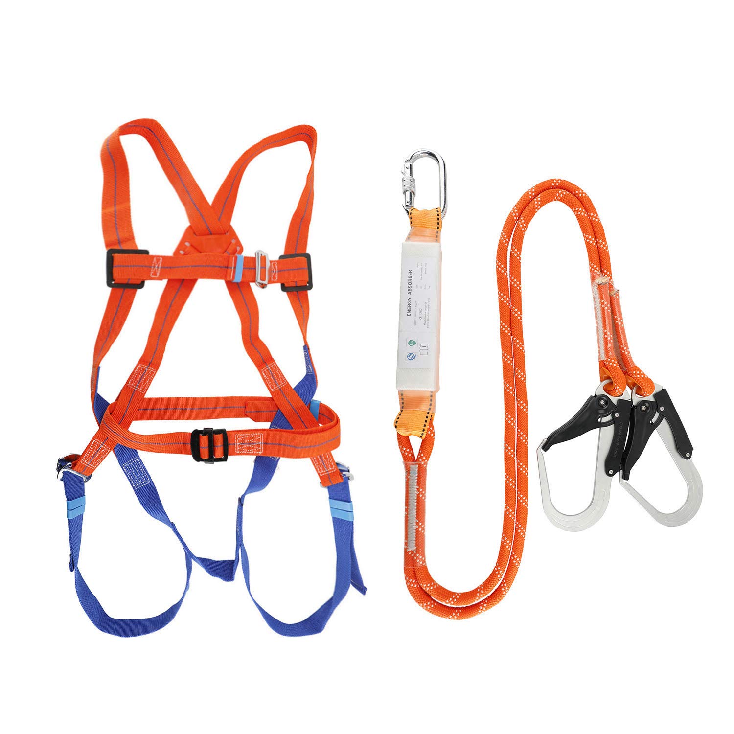 Full Body Safety Harness Fall Protection with Lanyard 5D-Ring and Waist ...