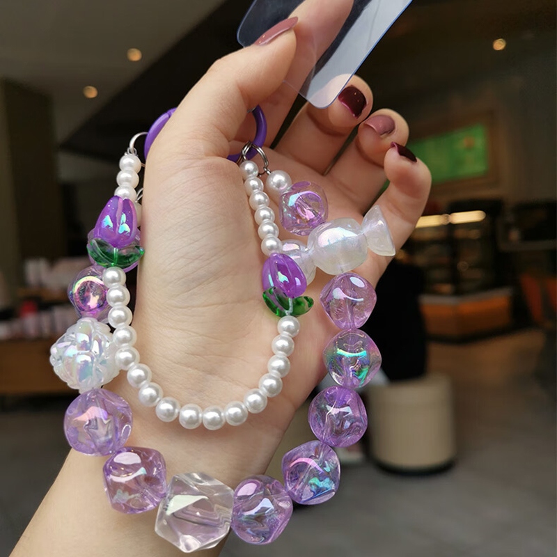 For iPhone 17 16 Pro Max Rope Phone Case Chain Bling Pearl Beads