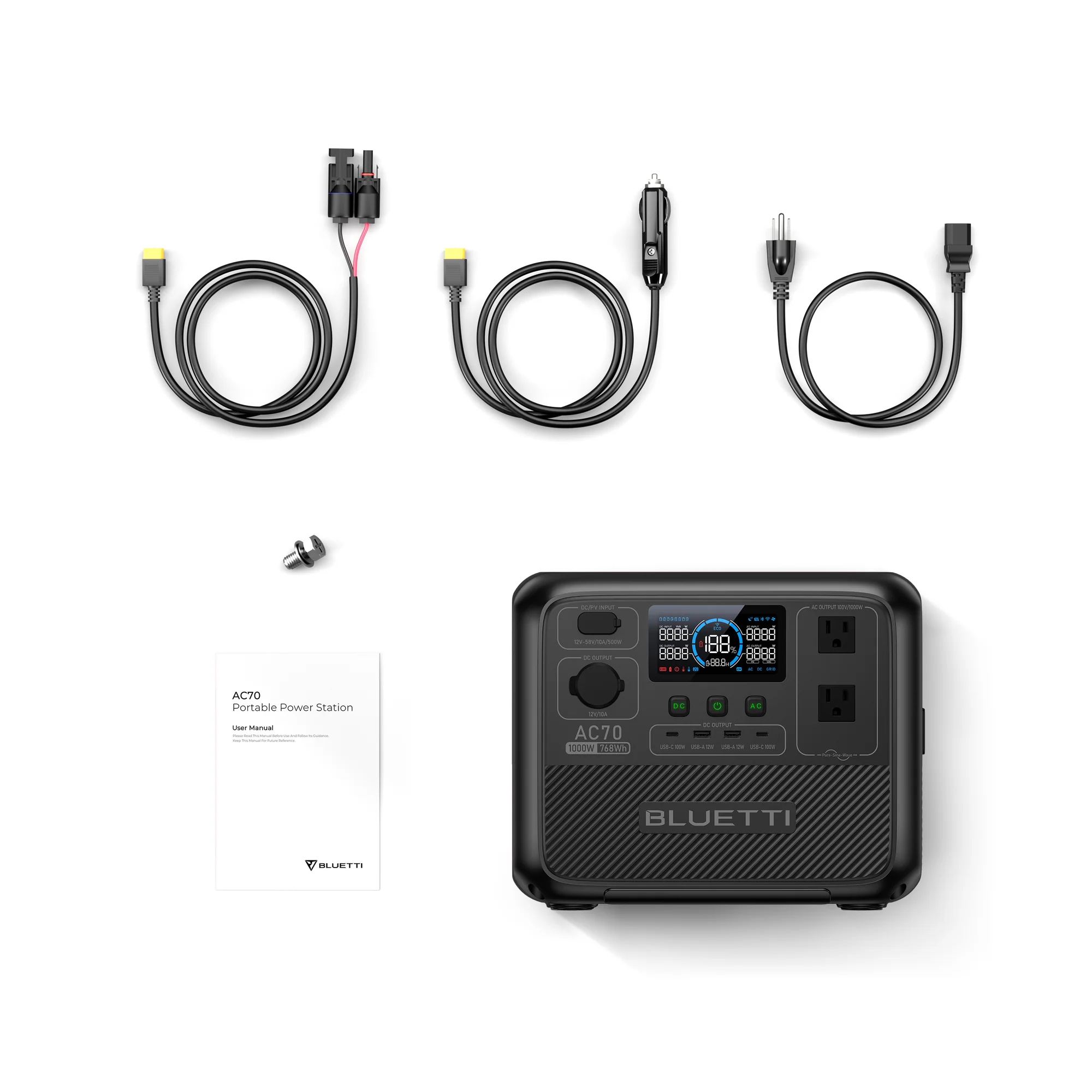 BLUETTI AC70 1000W 768Wh Portable Power Station LiFePO₄+Solar