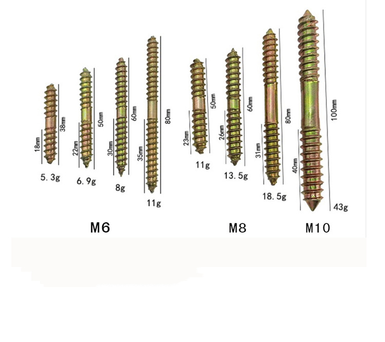 M6 M8 M10 Double Ended Dowel Screw Wood Threaded Self Tapping Rod Bar