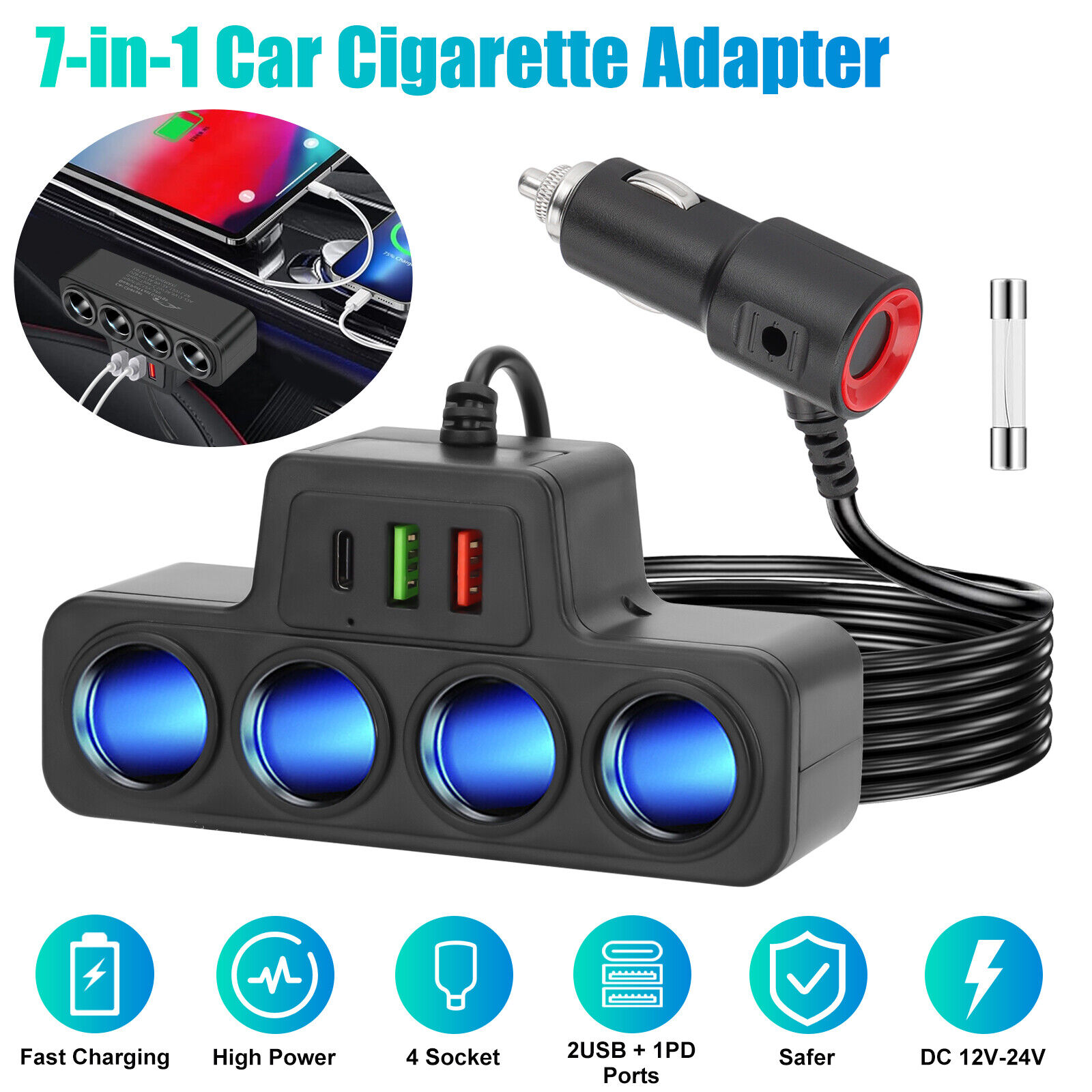 7 way to cigarette lighter plug adapter BESTEK 7-Way Socket 12V-24V Lighter, Power Adapter MRS203BU quality portable air compressors 7 pin trailer plug to