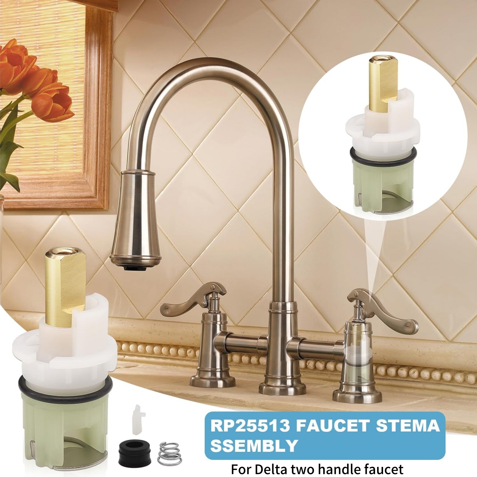 Brass Kitchen Faucets 2 Faucet Handles RP25513 Faucet Stem Assembly ...