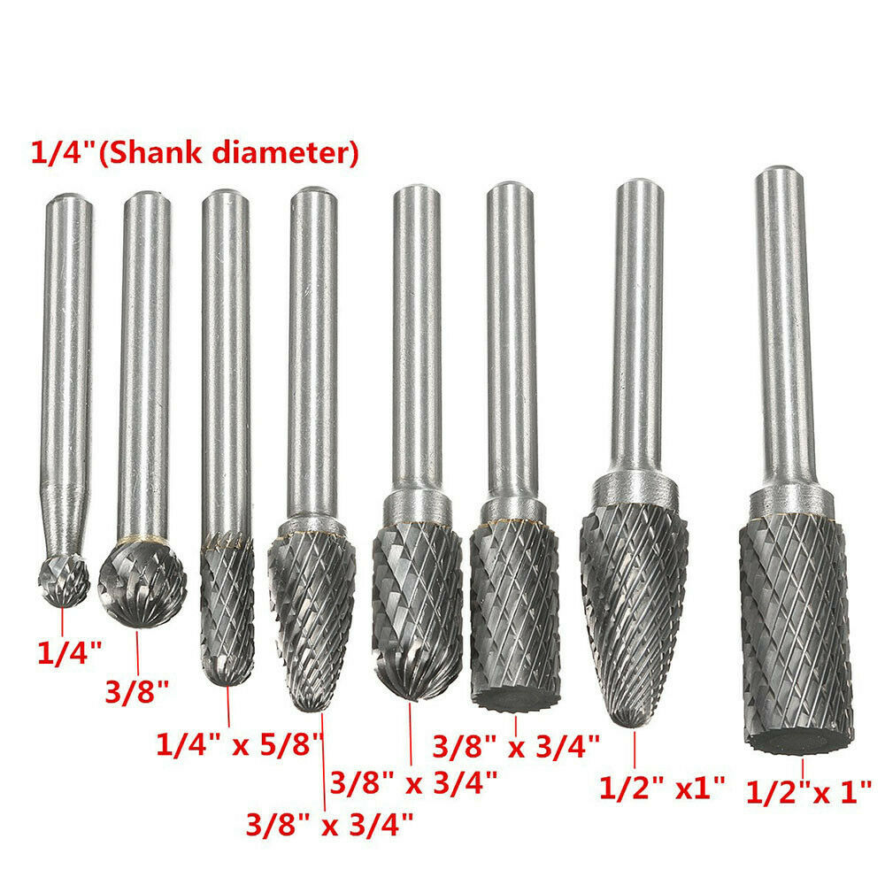 1/4'' Double Cut Tungsten Steel Carbide Rotary Burr Die Grinder Shank