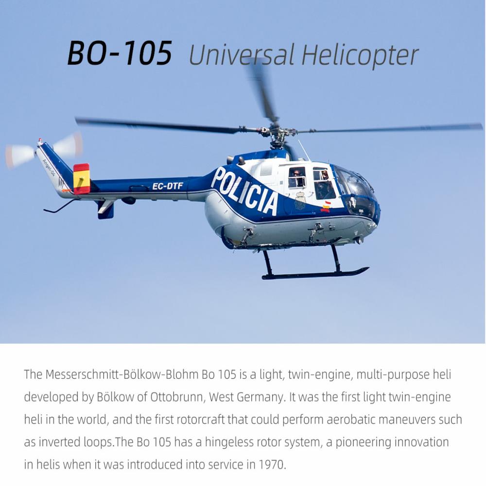 Hélicoptère RC Flywing BO-105 Police - 10 Canaux, GPS, Retour Auto, RTF Avec 2 Batteries