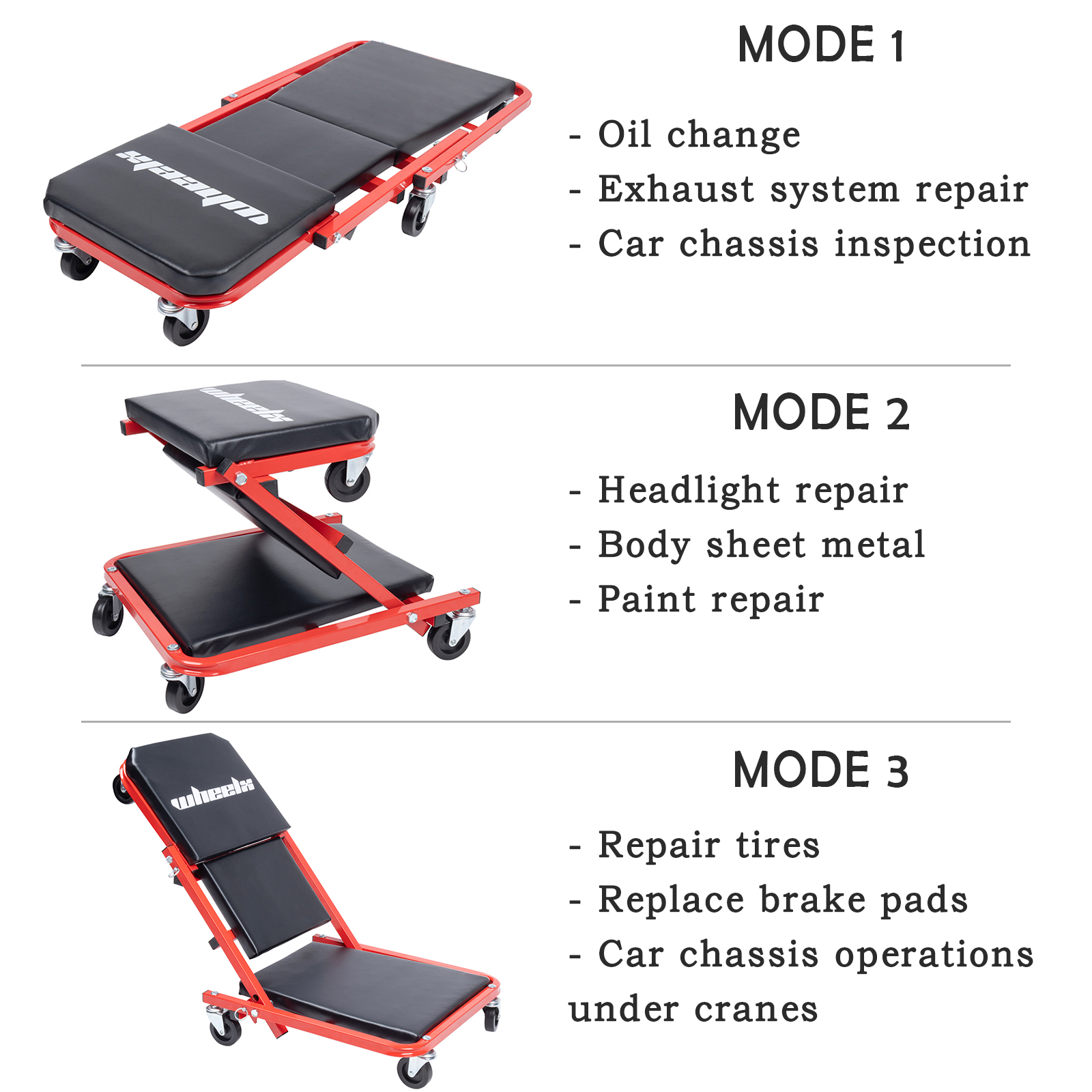 WheelX 36" Foldable Mechanic Creeper – Rolling Garage Seat With Padded Headrest, 340lb Capacity