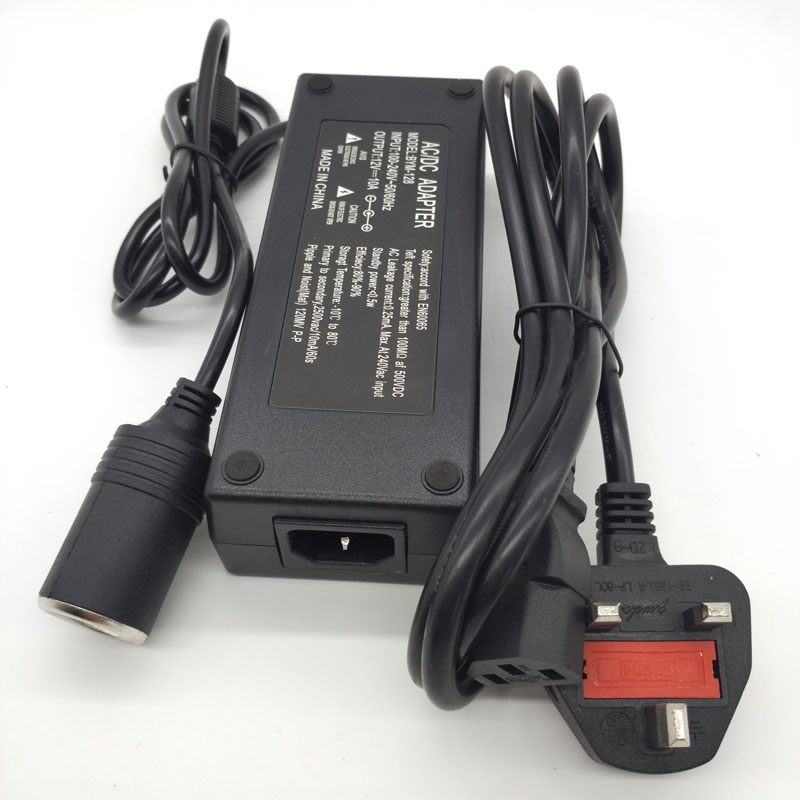 12v 10a cigarette lighter adapter AC to DC Converter 110-220V Car Socket Power for Car Vacuum Tire Inflator and Other Car Devices Under 120W FCC / CE/ RoHS Package include 120W Car Cigarette Lighter Socket
