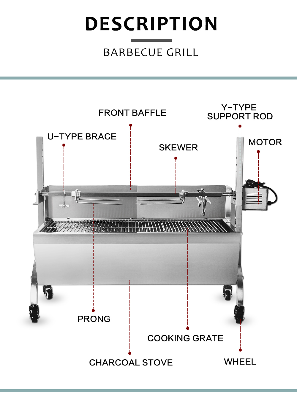 bella grande pizza oven on Garden Charcoal Barbecue Grill Outdoor Cooking Lamb Kabobs Rotisserie 106x44x81 Ebay