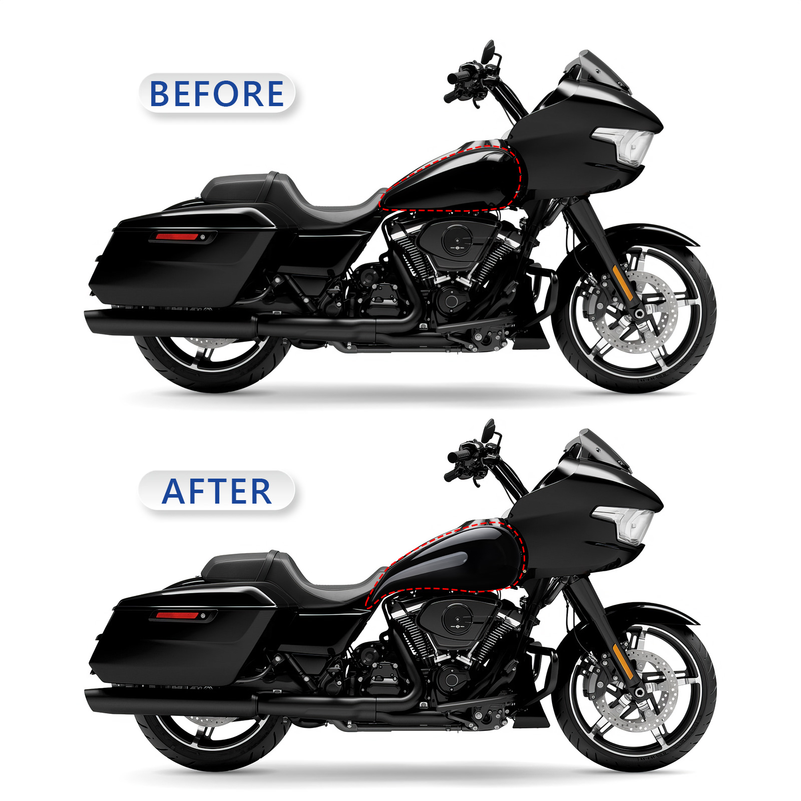 Vivid Black Stretched Gas Tank Cover For Harley Touring Street