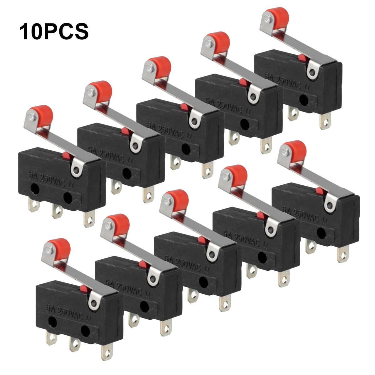 10Pcs Micro Roller Lever arm Open Close Limit Switch Kw12-3 Pcb ...
