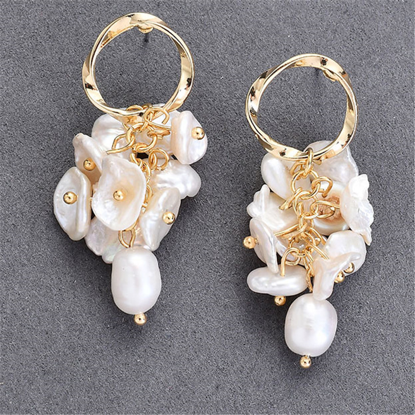 Small Natural Round Pearl Earrings Gold Ear Drop Dangle Aurora Classic Flawless