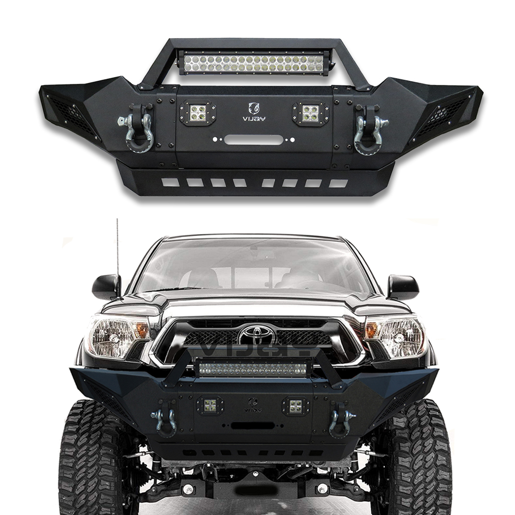 Fit 2005-2015 Tacoma Front Bumper Textured Black With 4*20w Led Lights 