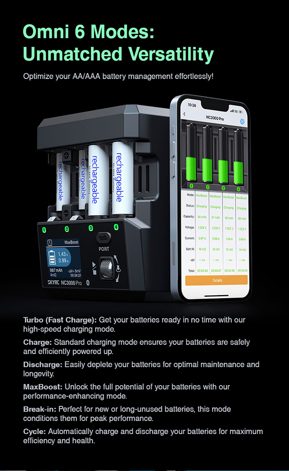 SkyRC NC3000 Pro NiMH NiCd Battery Charger LED APP Control