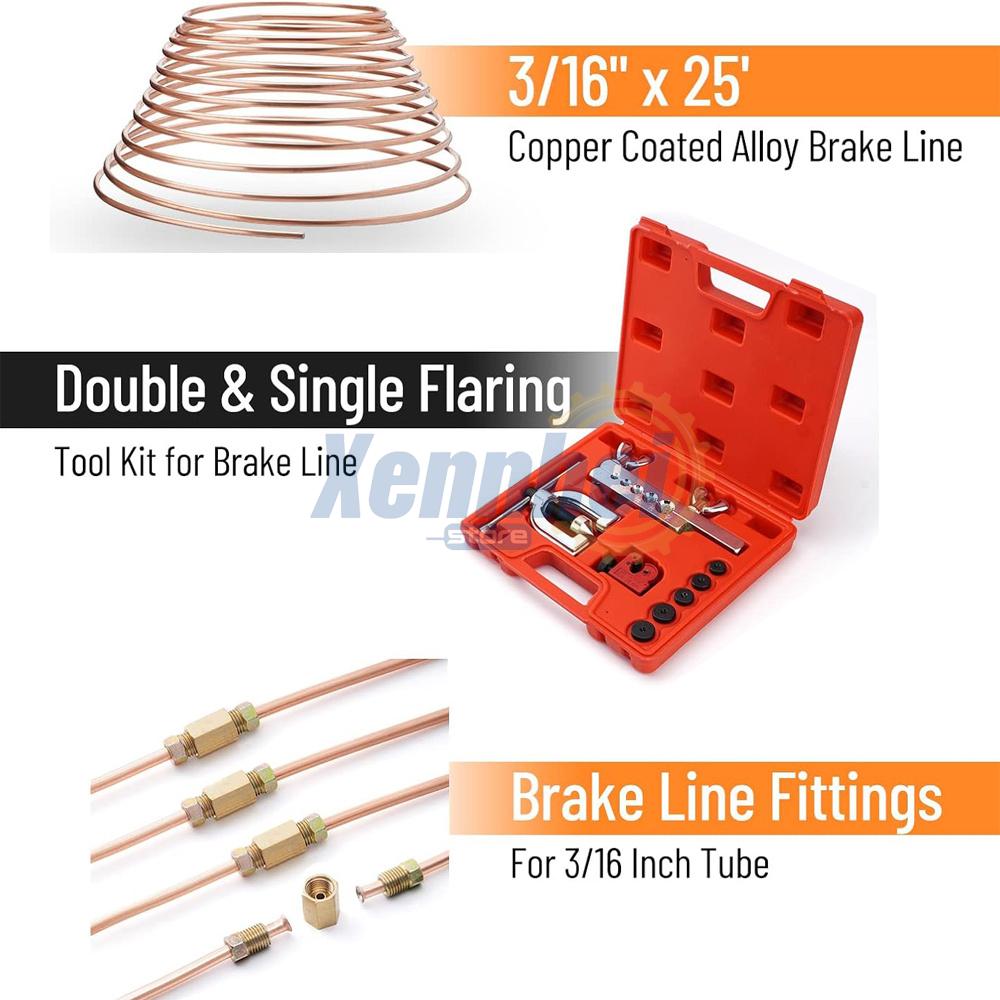 25 Ft 3/16"" Bake Line Tubing Kit, Flexible Coppe Coated