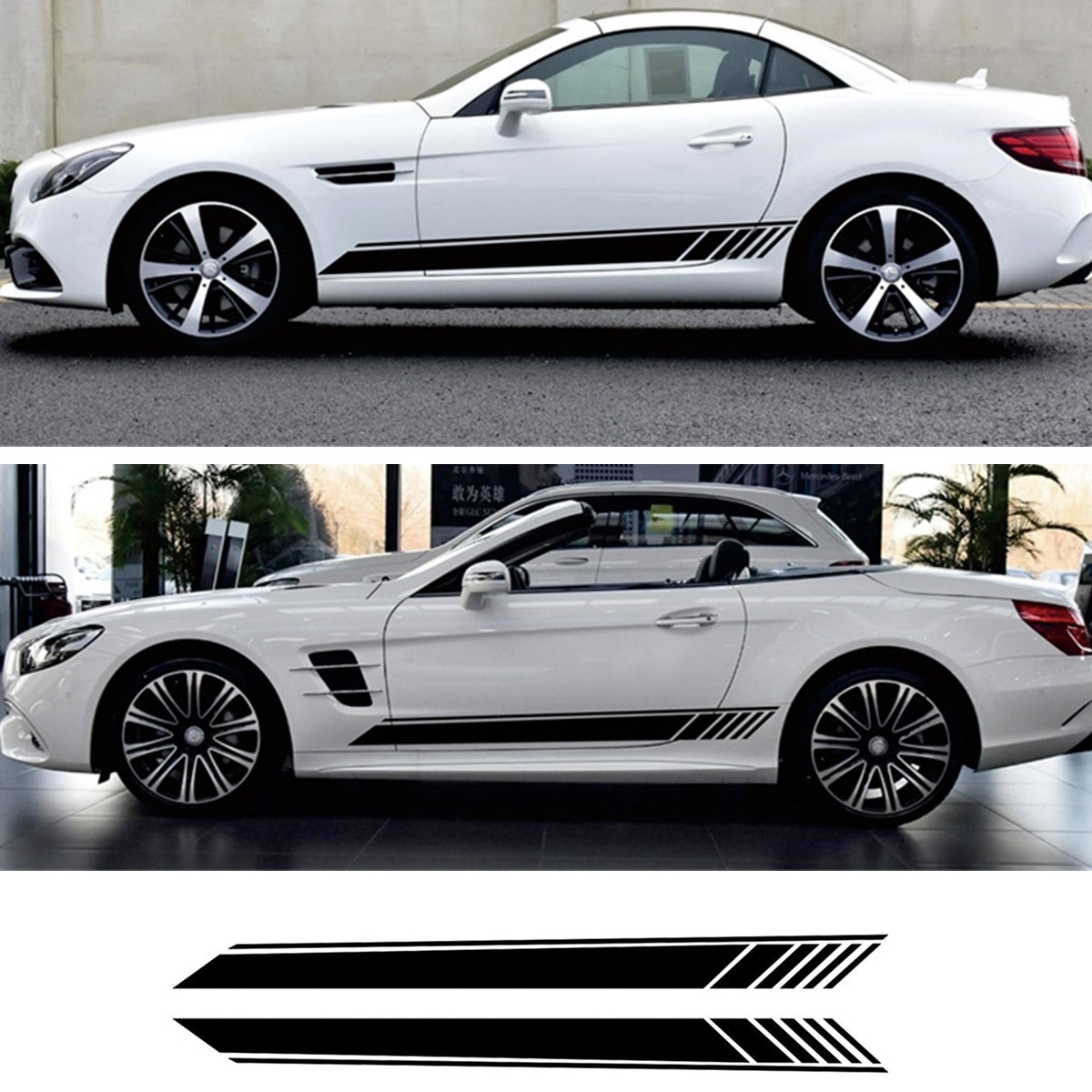 2PCS BLACK 1 Style Side Stripes Sticker for Mercedes Benz A Class W176