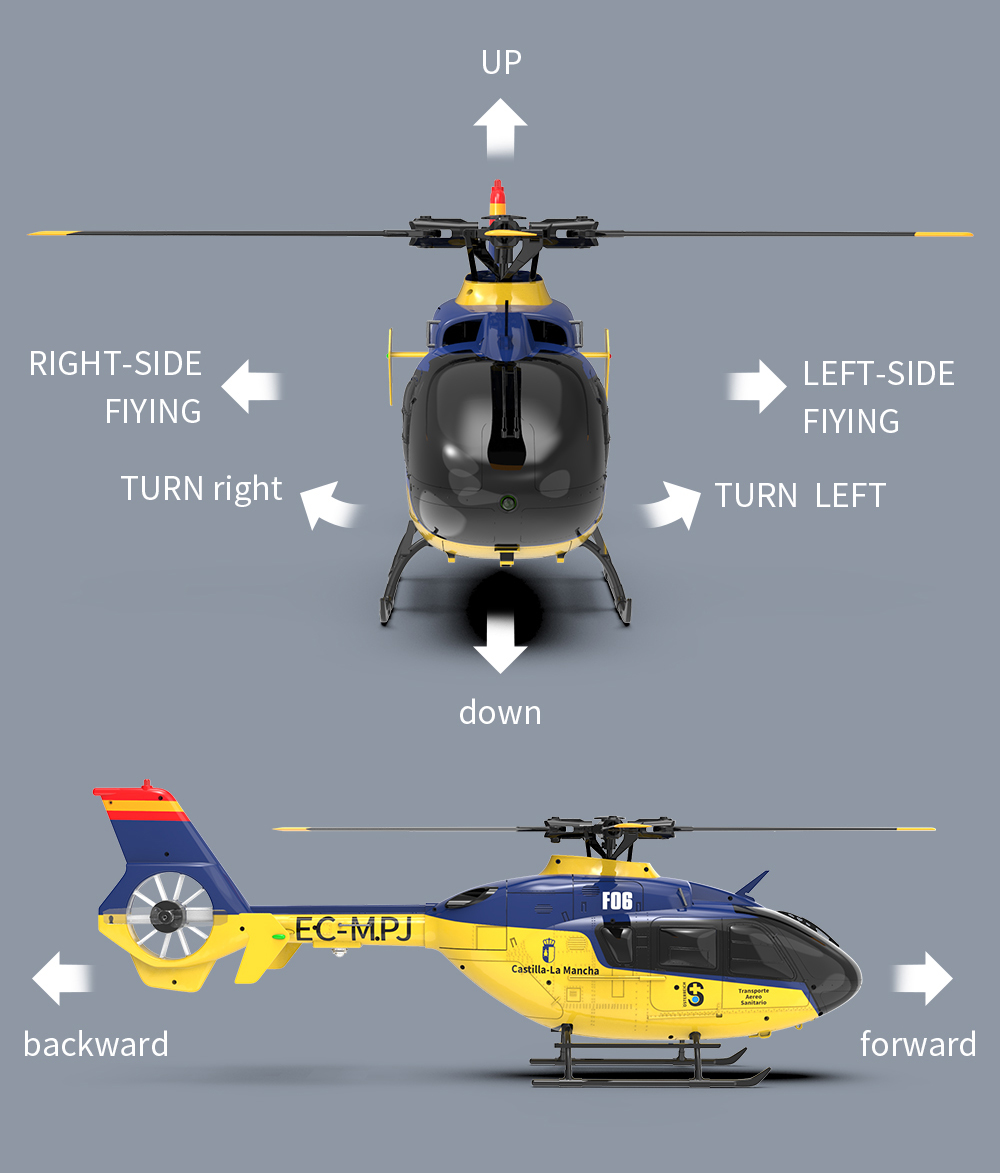YXZNRC RC Helicopter F06 EC135 2.4G 6CH 6 Axis Gyro Remote