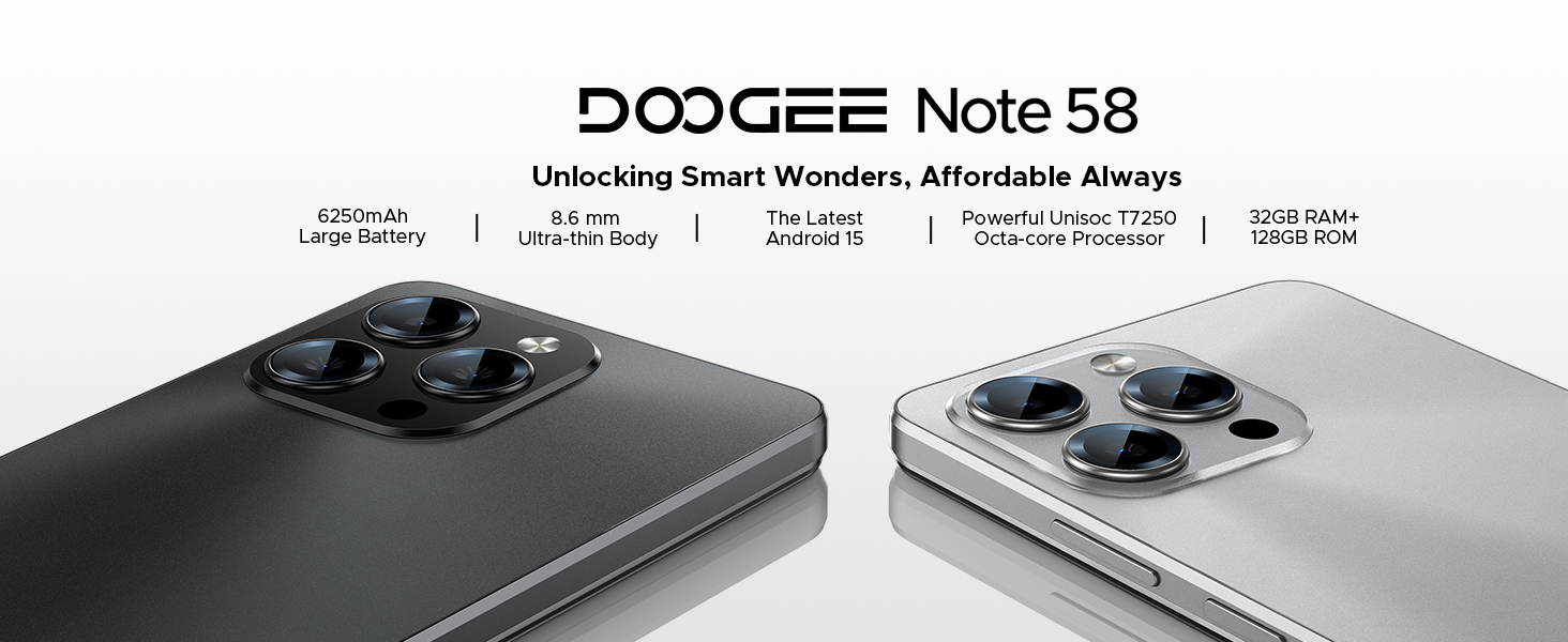 DOOGEE Note 58 Unlocked Cell Phone, Android 15 Smartphone 32GB+