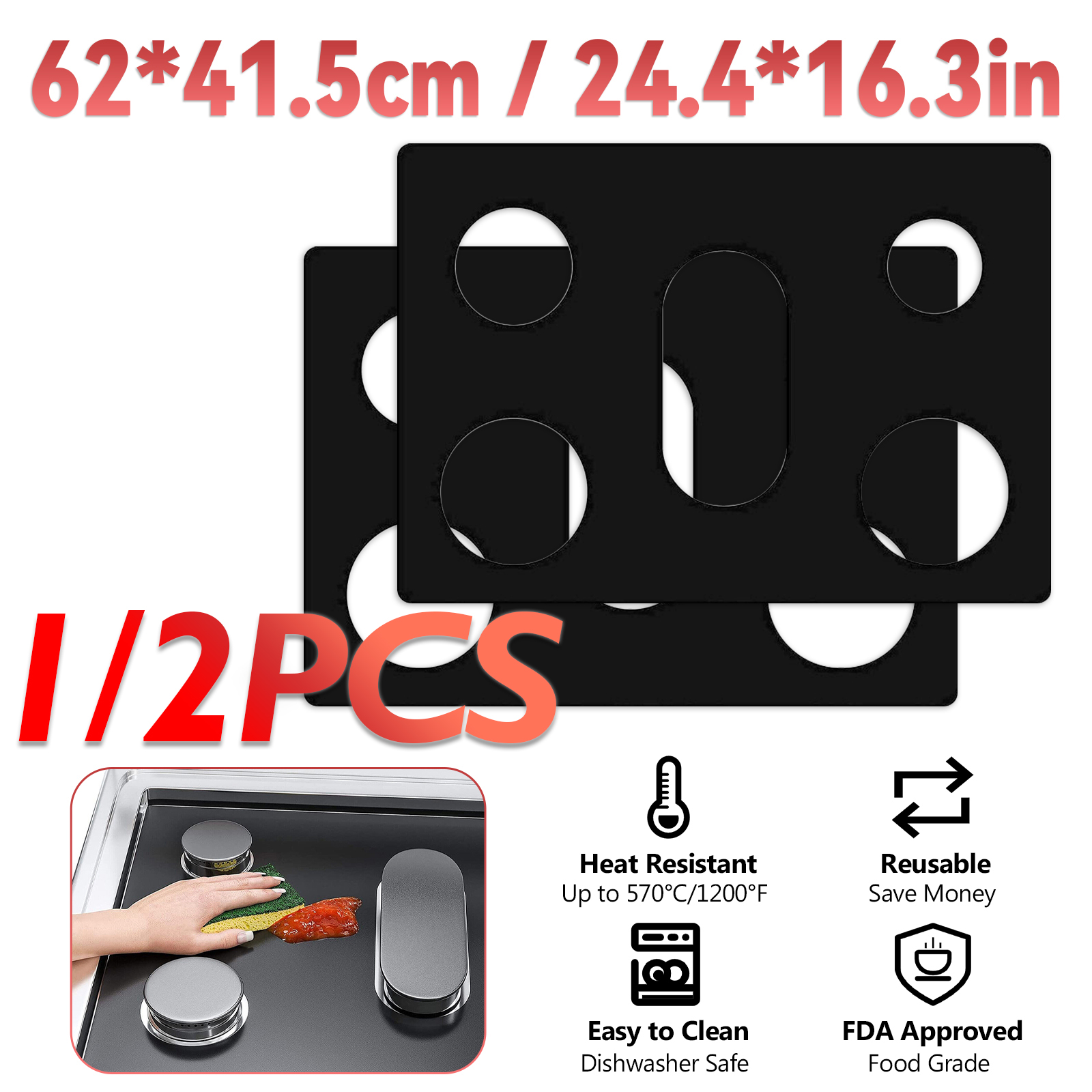 1/2X Gas Range Stove Top Burner Cover Protector Reusable Non-stick