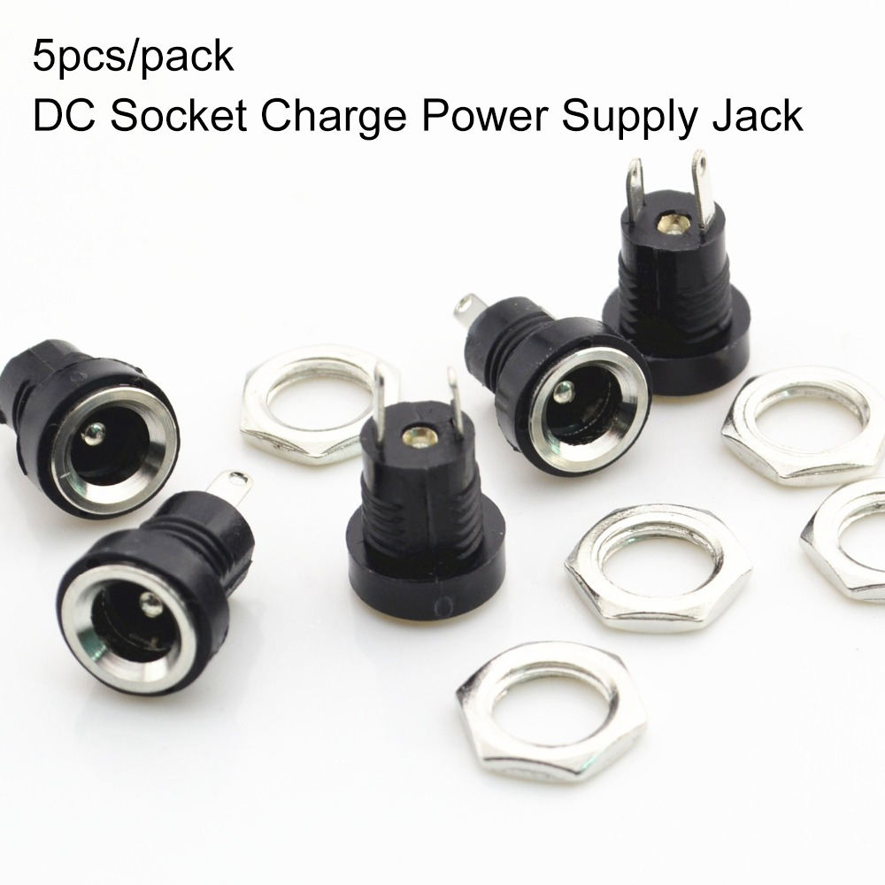 Pk of 10 Black Plastic Panel Mount DC Socket 5.5mm x 2.1mm Fast UK Supplier
