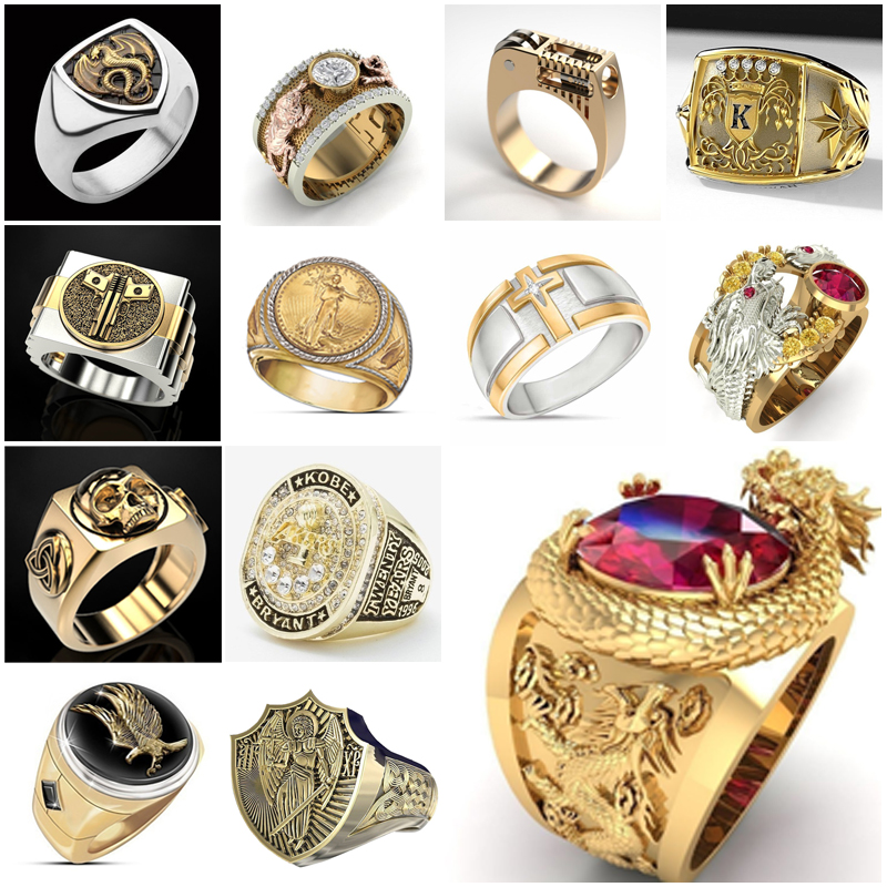 Luxury Men's Ruby Rings 18K Gold White Sapphire Wedding Band Jewelry ...