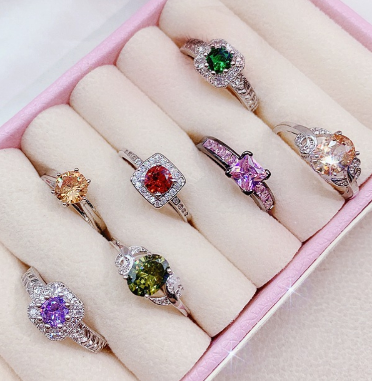 100Pcs Wholesale Colorful Crystal Mixed Rings Bulk Finger Band Ring Jewelry  Lot