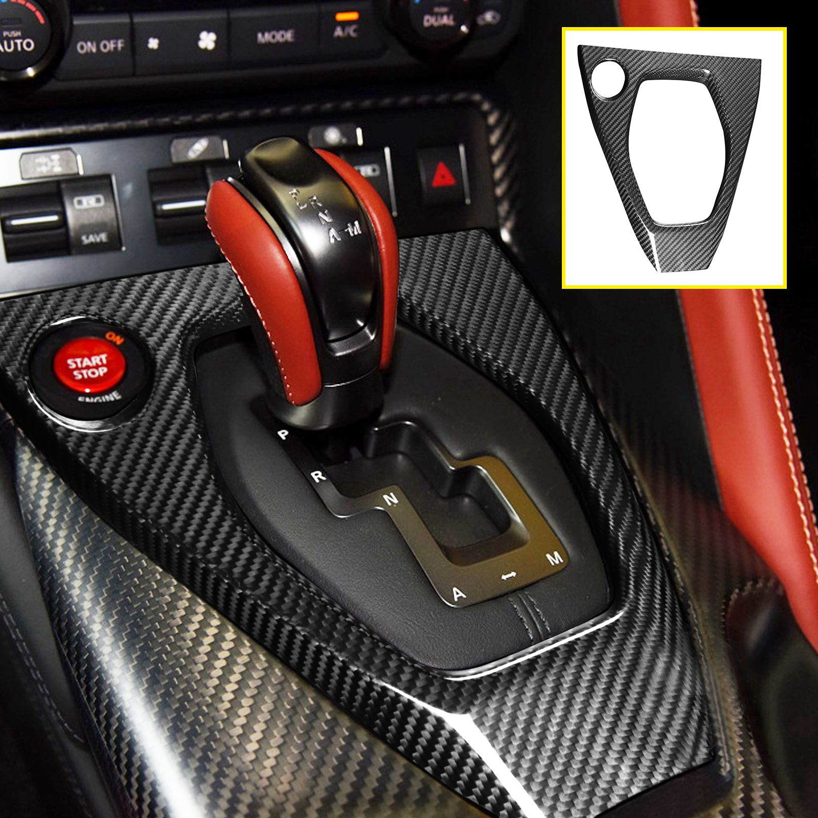 Real Gloss Carbon Fiber Console Gear Shift Panel Cover For