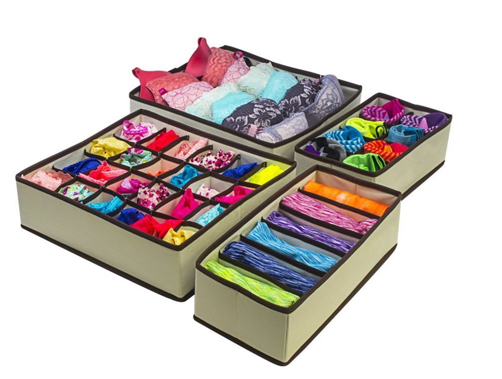 Closet Underwear Organizer Drawer Divider 4 Set for Underwear Bras ...