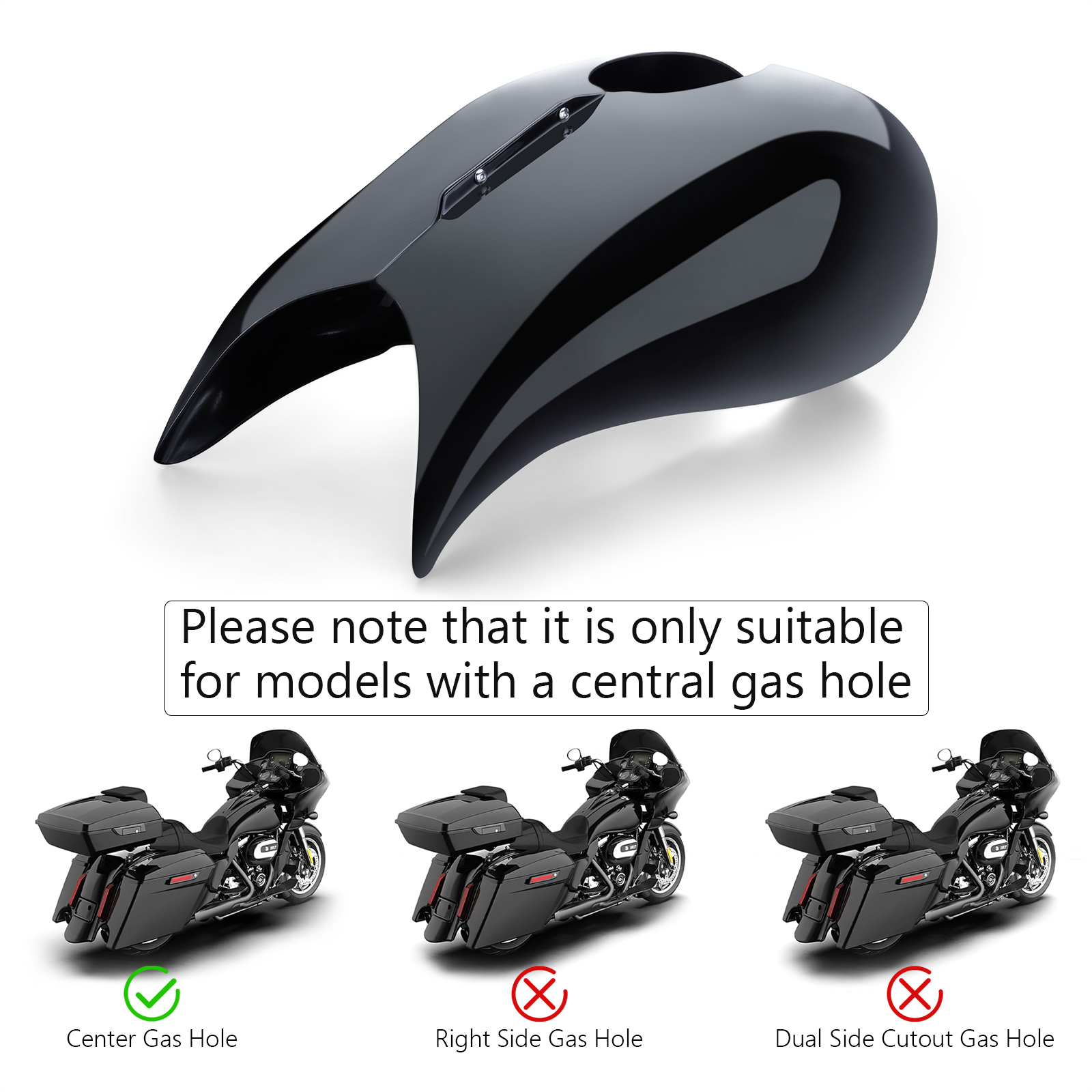 Vivid Black Stretched Gas Tank Cover For Harley Touring Street