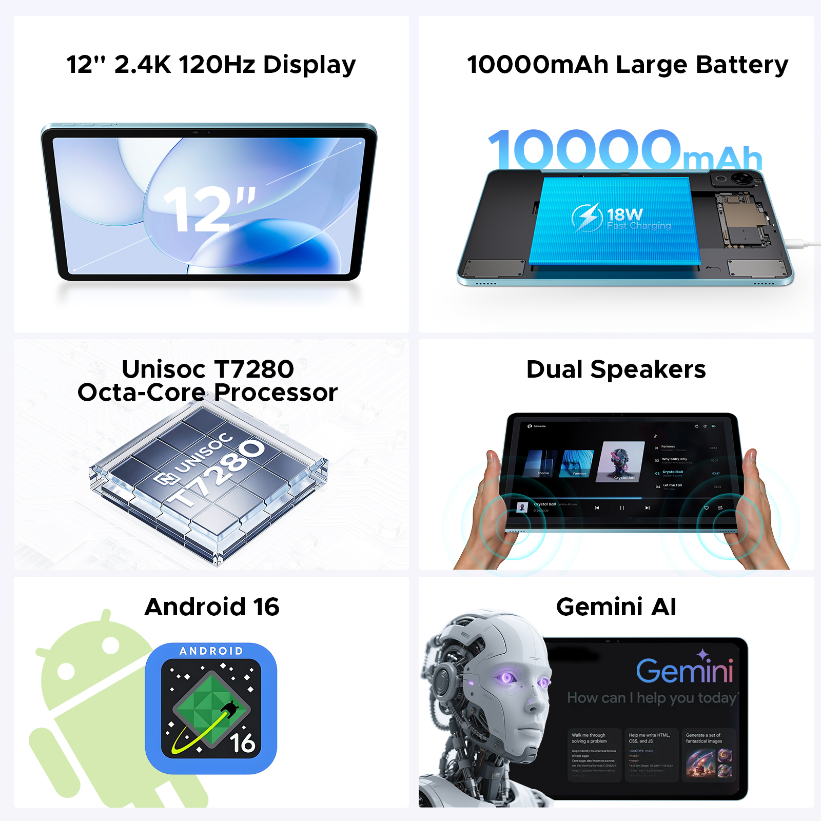 AORLYM P12 Android 16 Tablet 48GB+128GB 10000mAh WiFi 5 Widevine 
