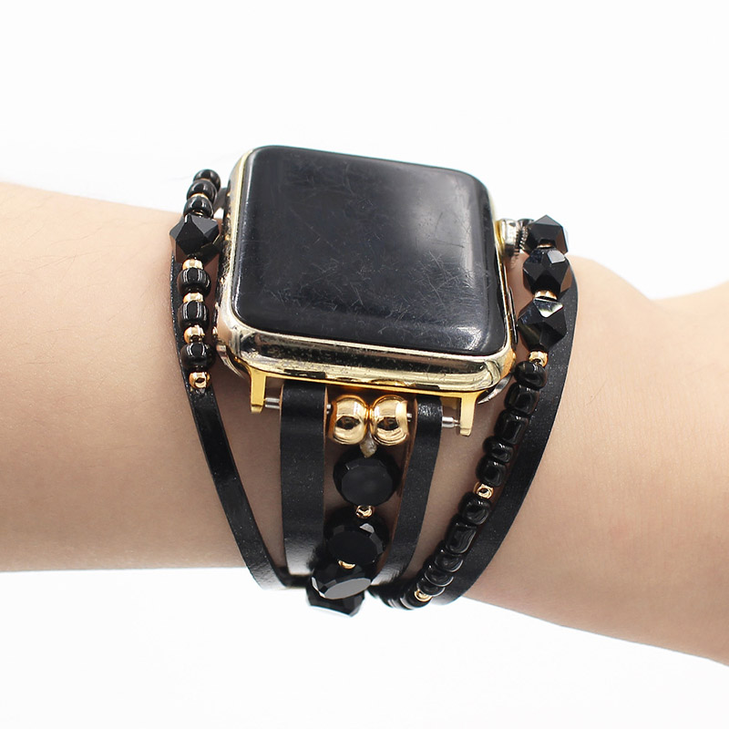 NEW Black Boho Apple Watch Bracelet Band Boho-Leather Steel Bracelet Band For Apple Watch Multiple  main image 4