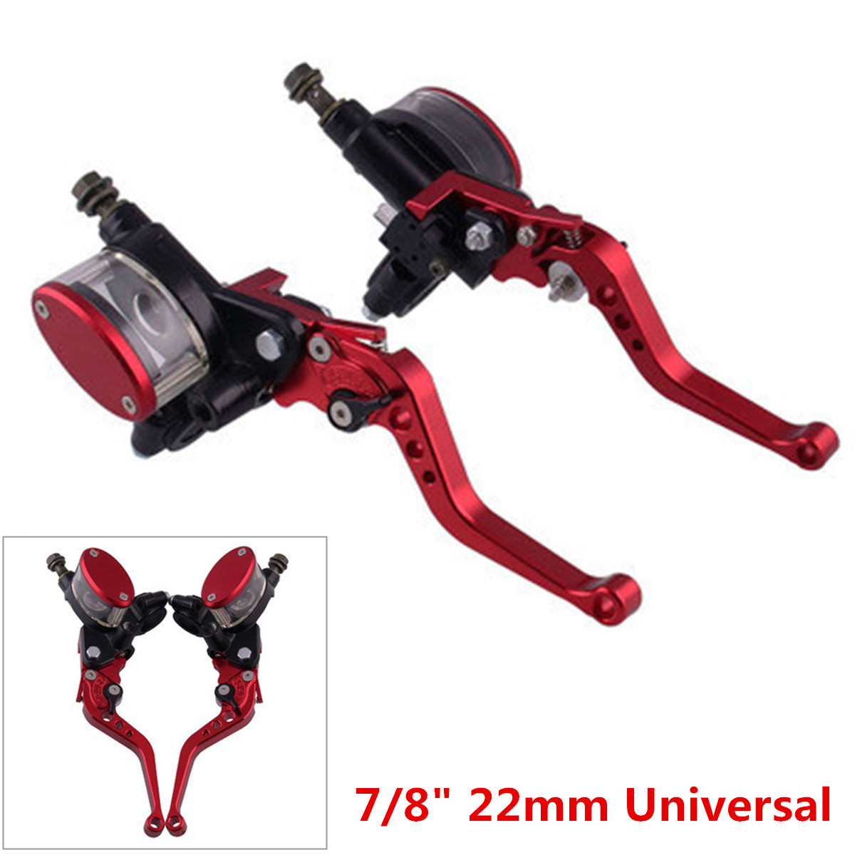 Universal Motorcycle Brake Clutch Master Cylinder Reservoir Levers 22mm Red Motorcycle Master Cylinder Levers,1 Pair 7//8
