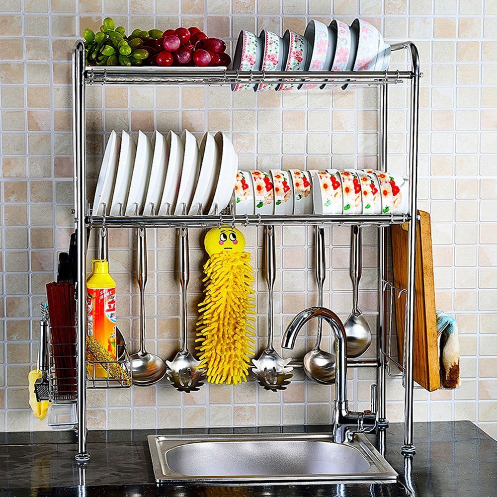 Stainless Steel Over Sink Dish Drying Rack Bowl Shelf Kitchen