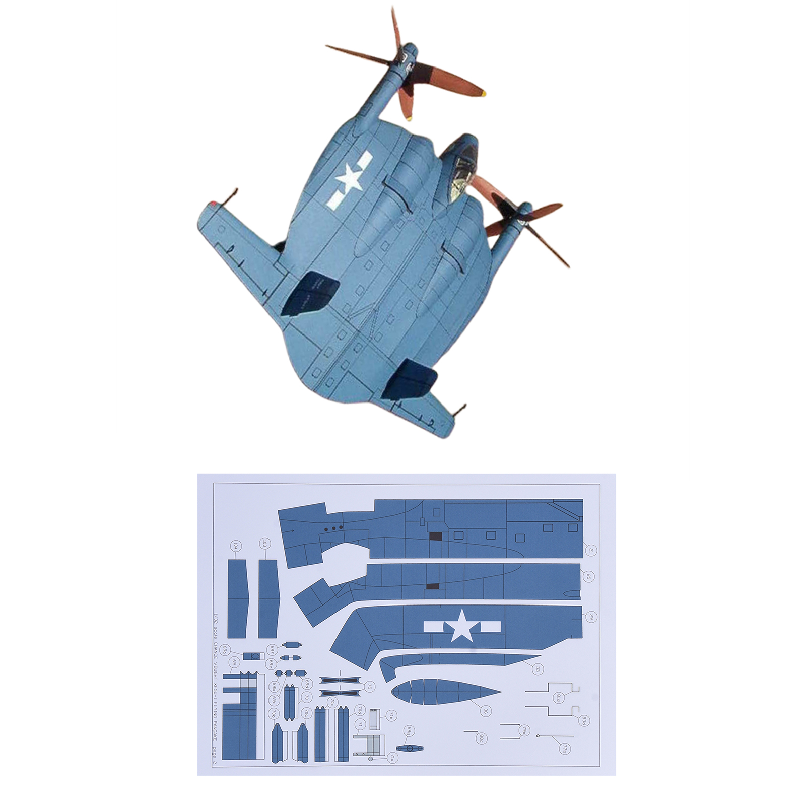 DIY 1/32 American XF5U-1 Flying Pancake Fighter 3D Paper Model