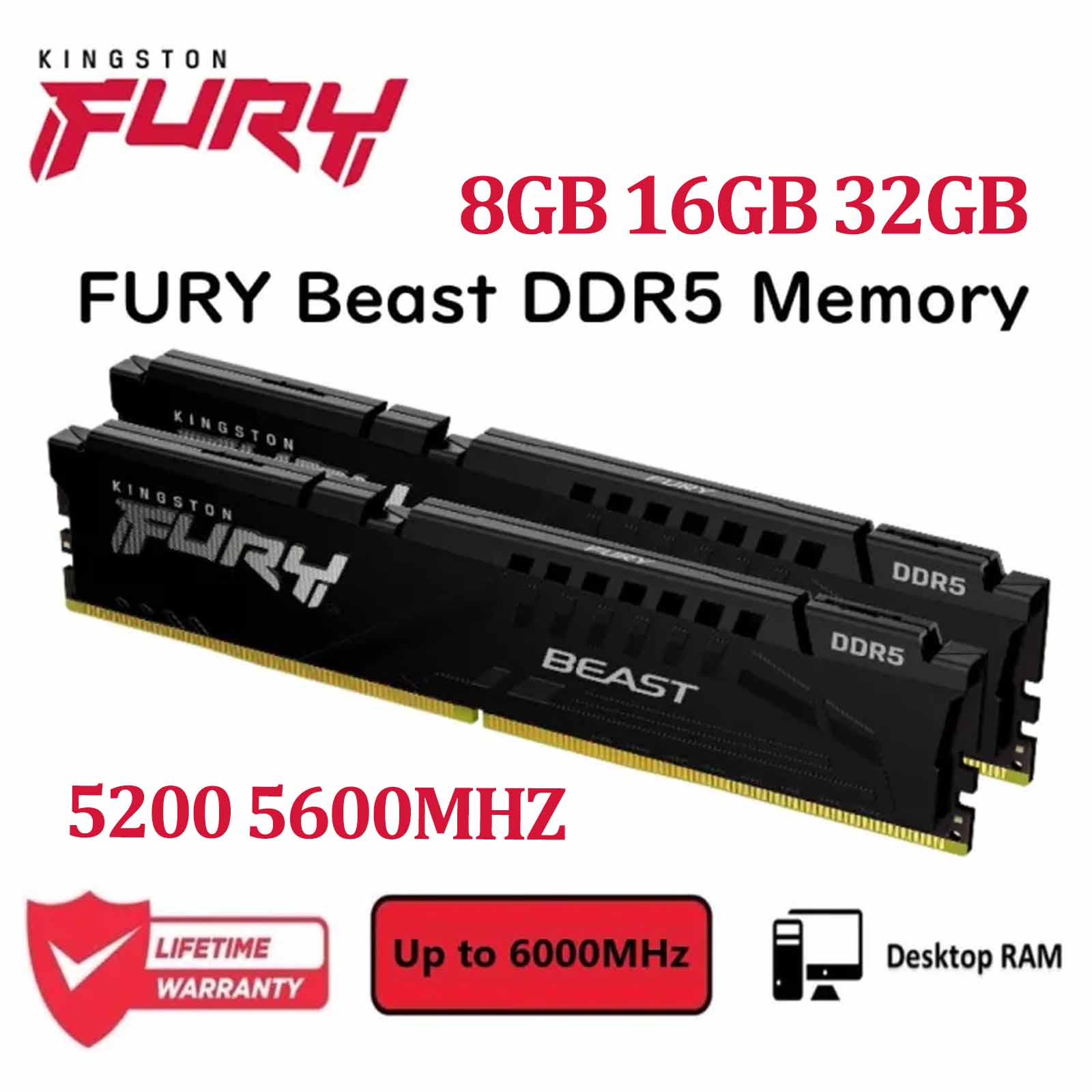 Kingston FURY BEAST DDR5 Memory 8GB 16GB 32G 5200 5600 6000MHZ