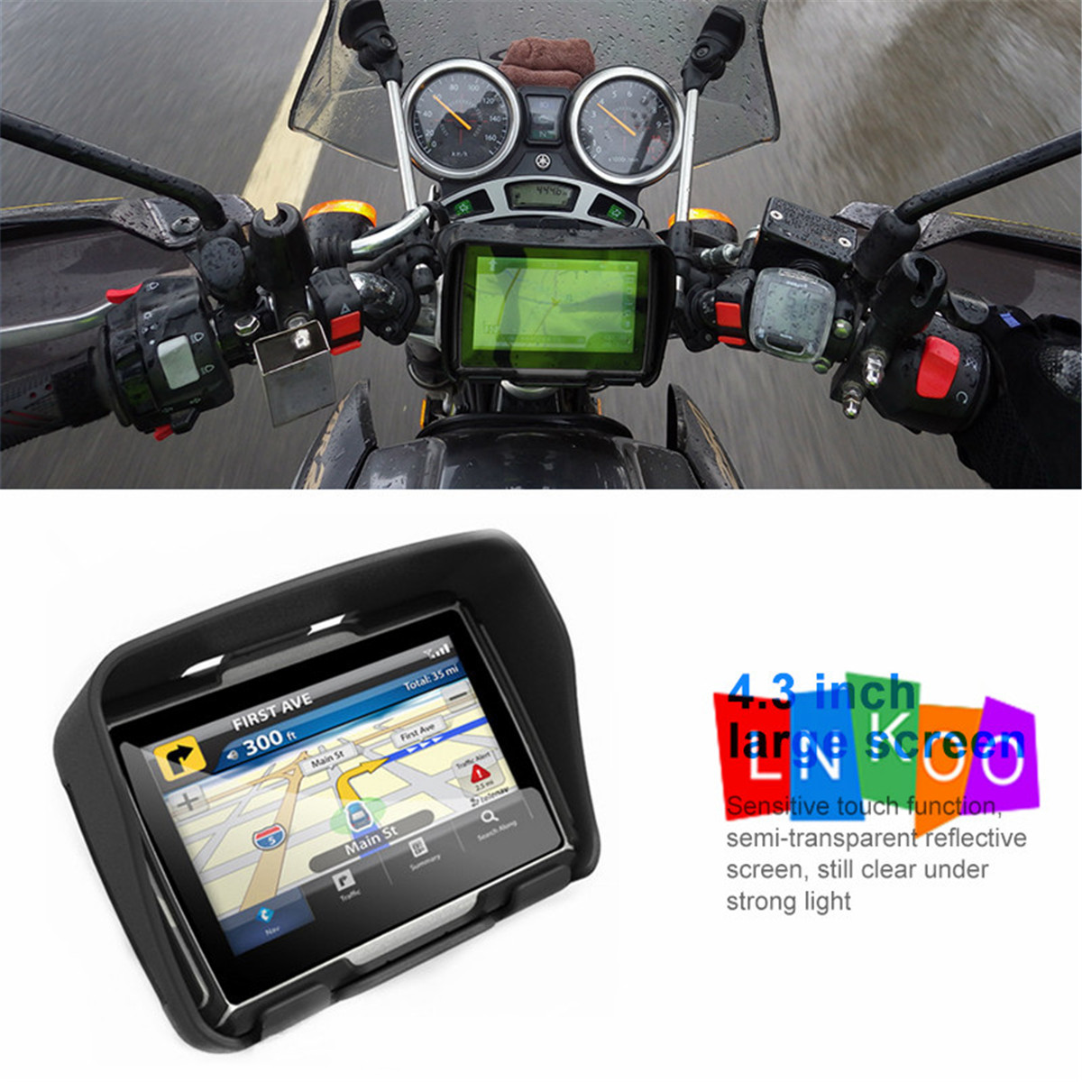 4.3/" Bluetooth Motorcycle GPS Tracker BT Car Navigation System 8GB SAT NAV Maps