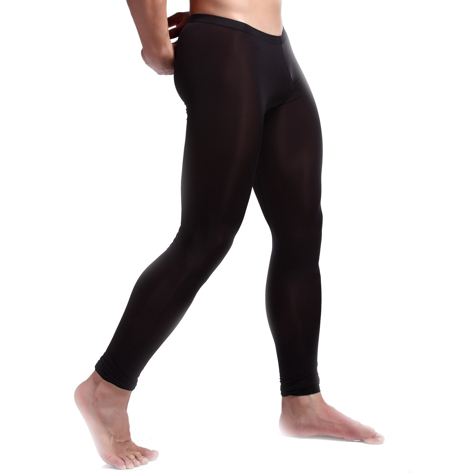 Men/'s See-through Long Johns Pants Tights Stretchy Underwear Sport Yoga Trousers