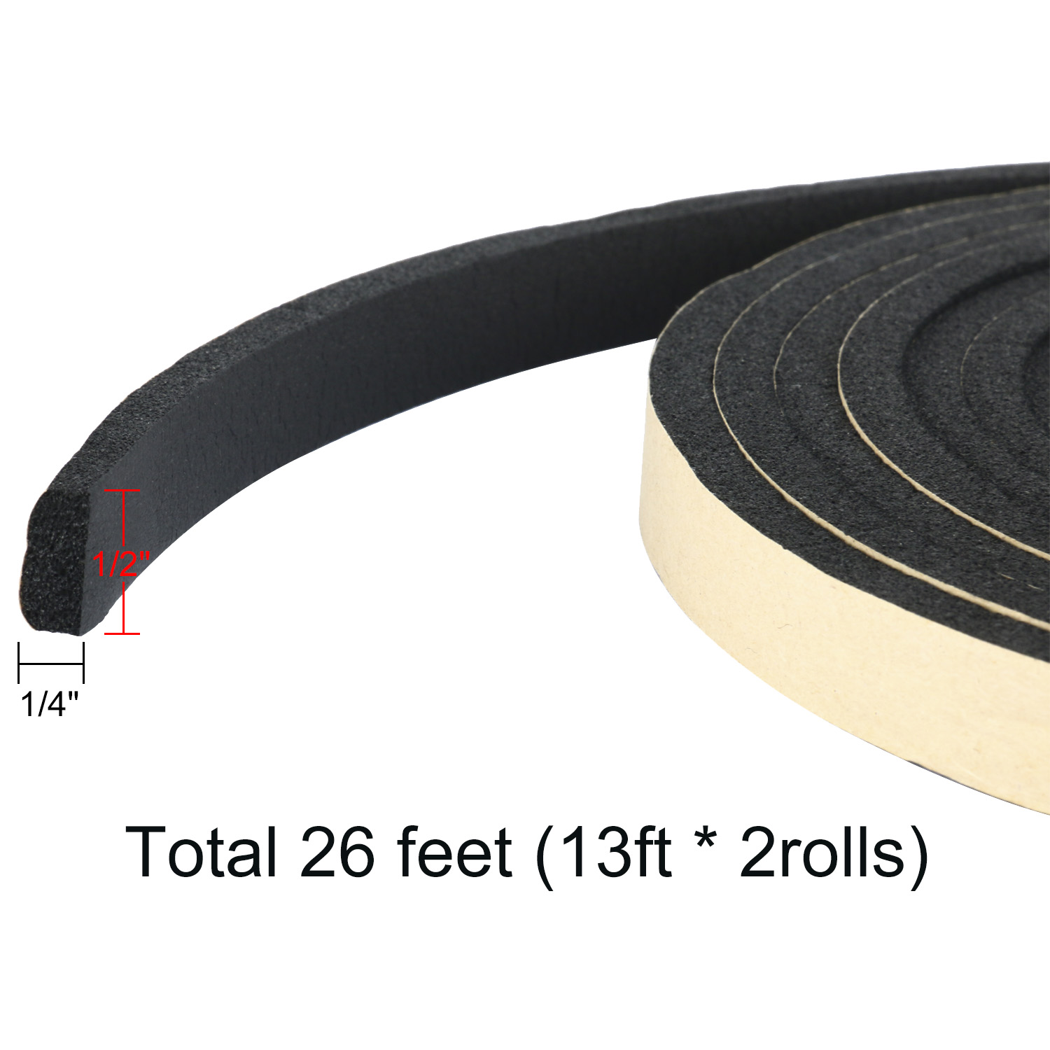 Weather Stripping Door Insulation Foam Strips (2 Rolls 1/2"W X 1/4"T X