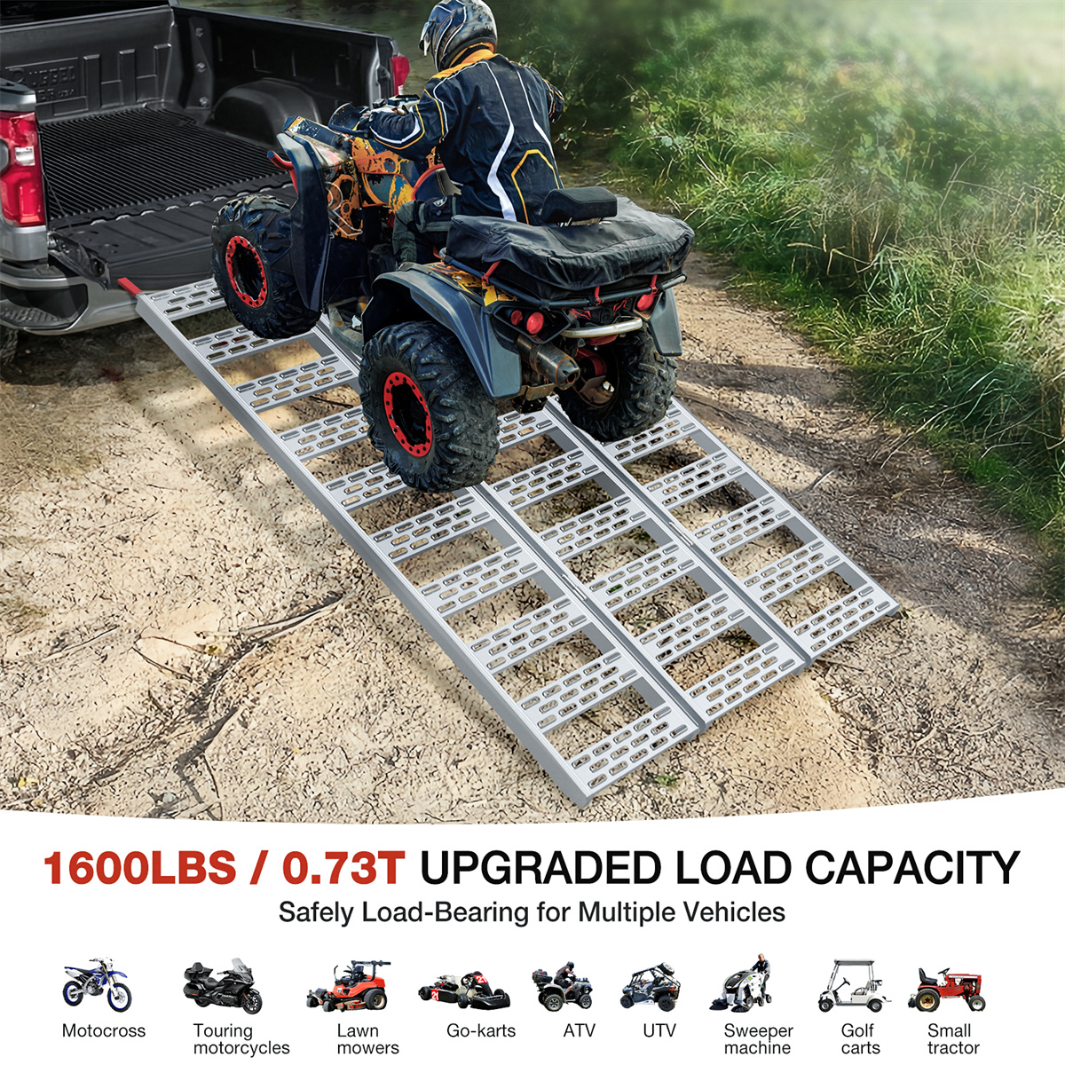 TRIBLE SIX Loading Ramp 10' Folding Aluminum Load Ramps 600lbs Capacity Heavy Duty Loading Motorcycles Pickup Truck Trailer Atv Utv Lawn Mower 1pcs TRIBLE SIX Loading Ramp 10' Folding Aluminum Load Ramps 600lbs Capacity Heavy Duty Loading Motorcycles Pickup Truck Trailer Atv Utv Lawn Mower 1pcs