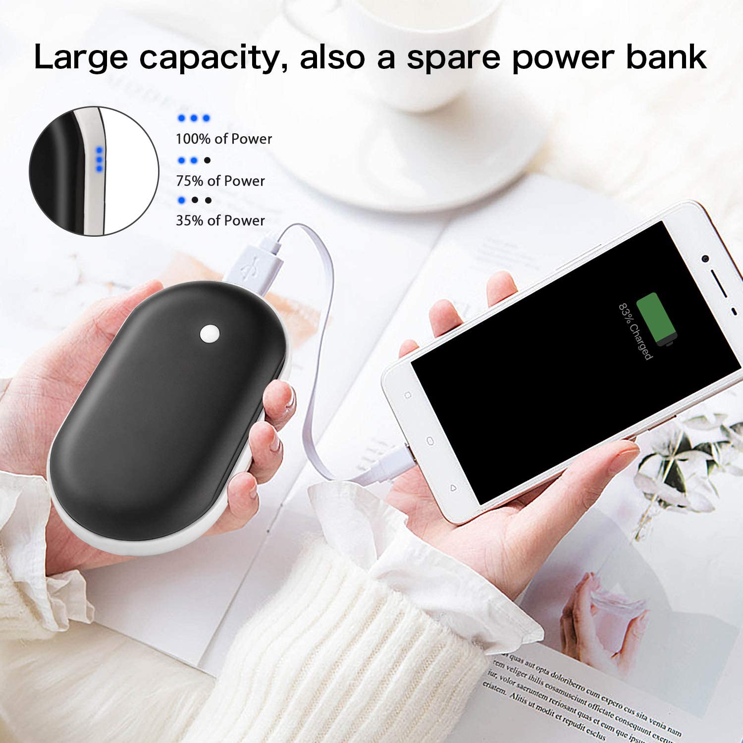 2 Pack Rechargeable 5200mAh Electric USB Hand Warmers Power Bank