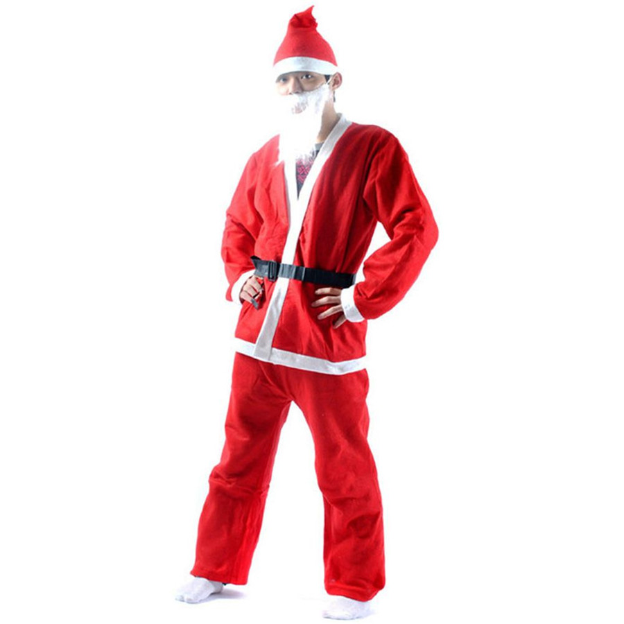 5 Piece Adult Men Christmas Santa Claus Costume Suit Outfit Xmas Red ...