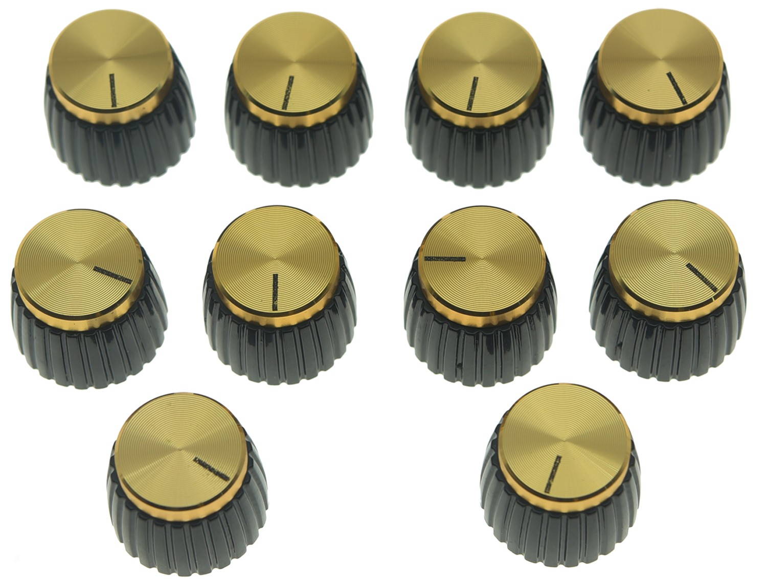 10x Guitar AMP Amplifier Knobs Black w/ Gold Cap Pushon fits Marshall