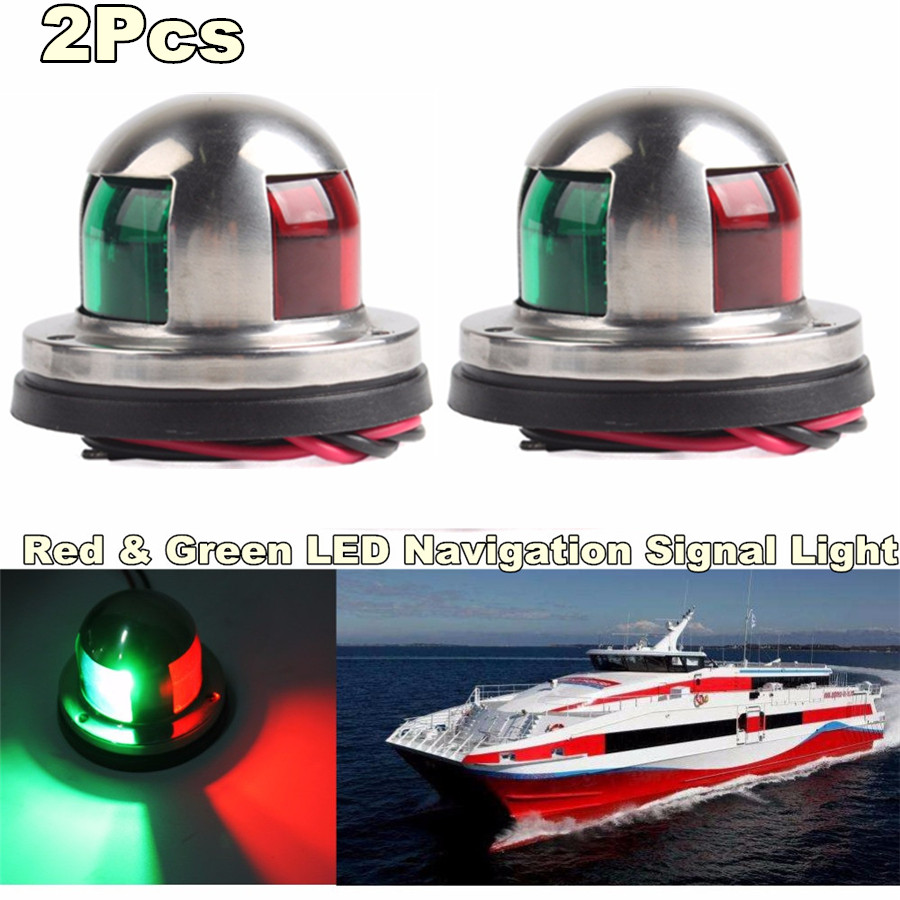 12V//24V LED Navigation Signal Light Marine Boat Stainless Steel Red and Green LED Navigation Signal Lamp Yacht Accessory Tools