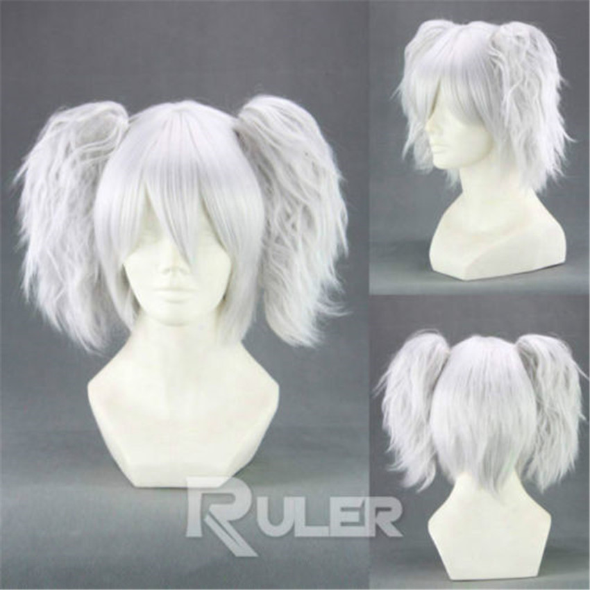 Short Silver Soul Silvery White Anime Cosplay Wig Hair 2 Clip